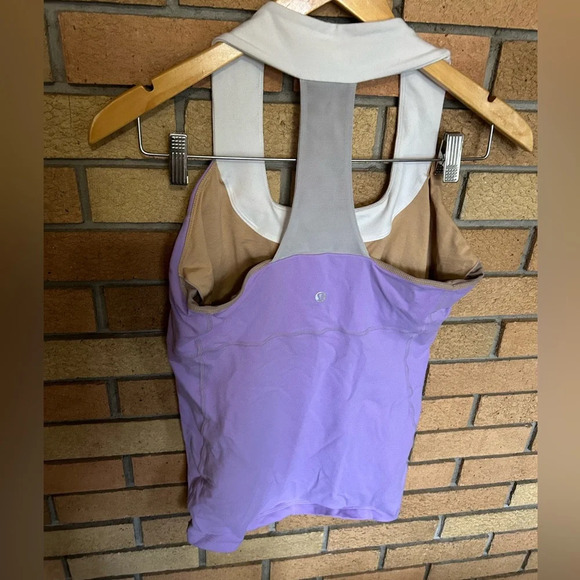 Lululemon Thick Strap Scoop Neck Halter Tank Top Purple & White Size 12 - Picture 2 of 4